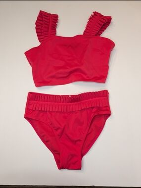 Habitual Bright Pink Ruffle Strap Tankini Set 10
